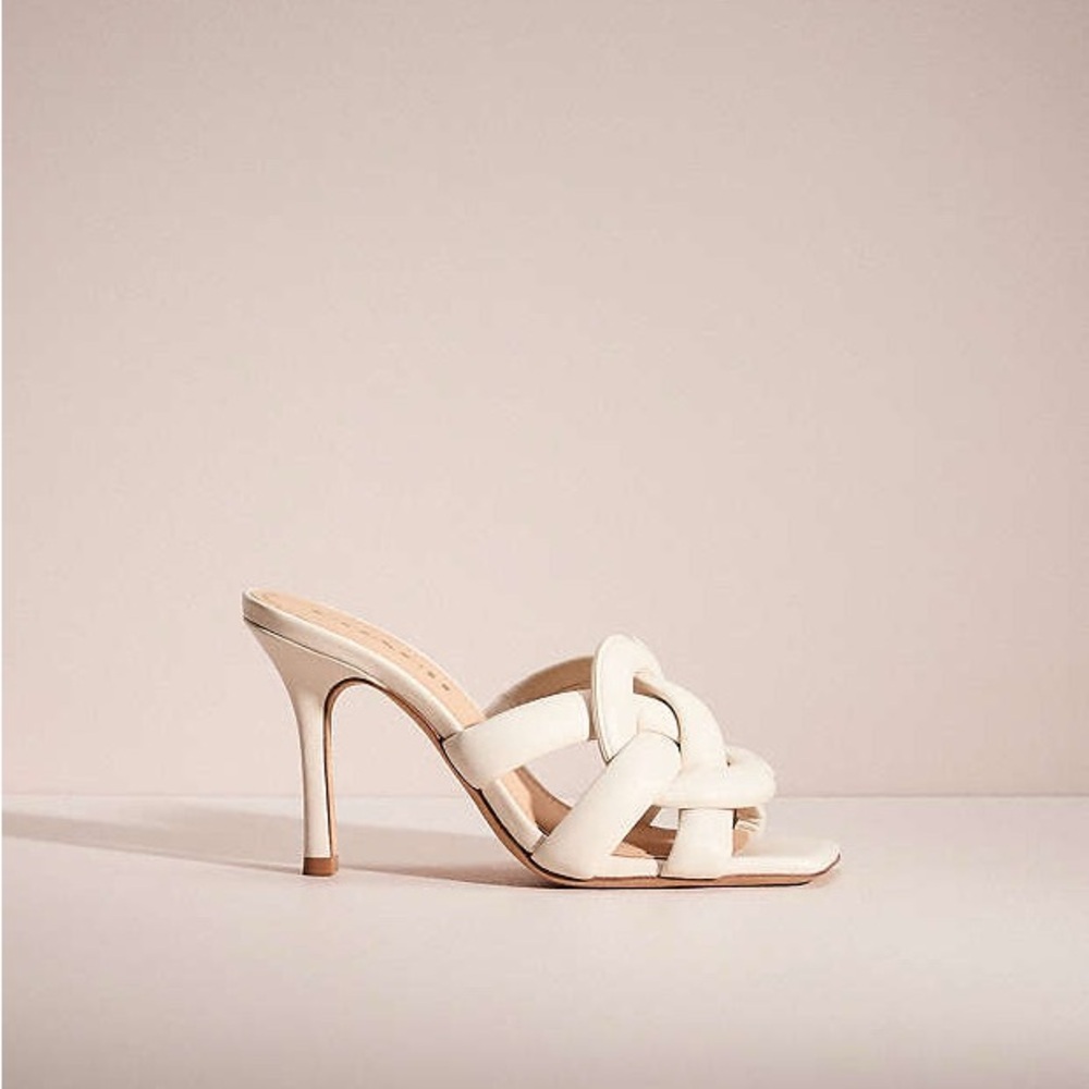 Coach Cream Braided Leather High Heel Mule